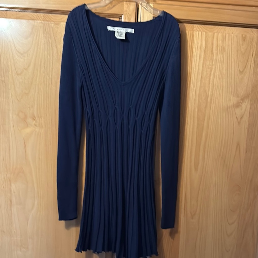 Max Studio Blue Long Sleeve V-Neck Sheath Dress